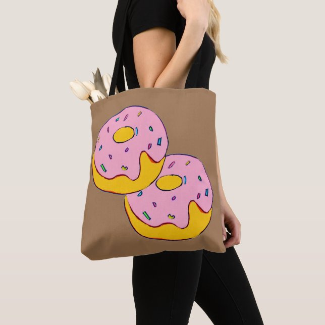 Cute pink icing doughnuts sweet dessert art tote bag (Close Up)