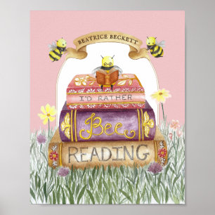 Cute Pink I'd Rather Bee Reading Book Lover Poster