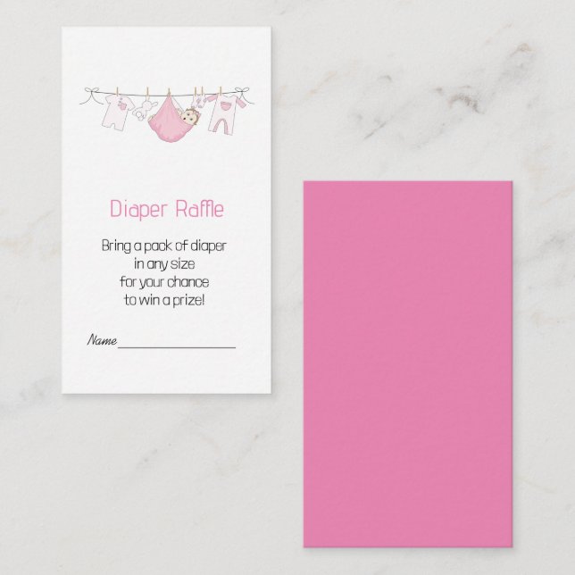 Cute Pink illustration Diaper Raffle  Enclosure Card (Front/Back)