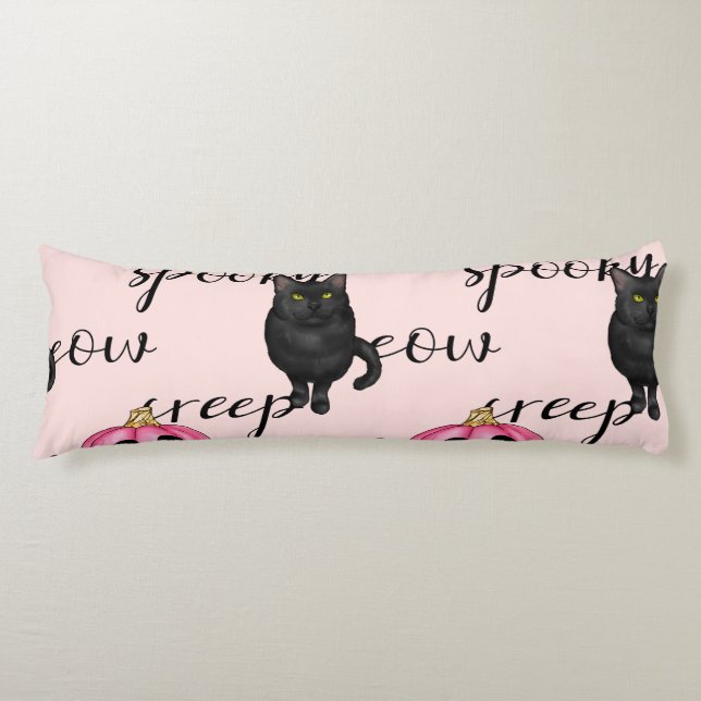 Cute Pink Jack-o'-Lantern and Black Cat Pattern Body Cushion (Front)