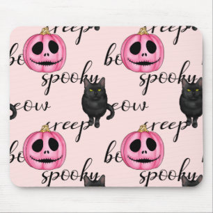 Cute Pink Jack-o'-Lantern and Black Cat Pattern Mouse Mat