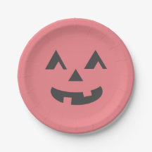 Cute pink jack-o-lantern halloween party plate