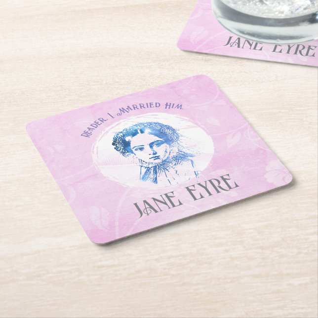 Cute Pink Jane Eyre Portrait Reader I Married Him Square Paper Coaster (Angled)