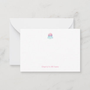 Cute Pink Jellyfish Custom Kids Name Card