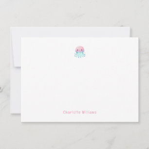 Cute Pink Jellyfish Custom Kids Name Card