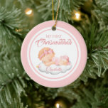 Cute Pink Jewish Hanukkah Baby's First Chrismukka  Ceramic Tree Decoration<br><div class="desc">Cute Pink Jewish Hanukkah Baby's First Chrismukka Ornament</div>