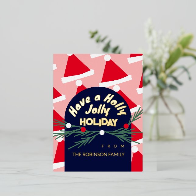 Cute Pink Jolly Holiday Christmas Greeting (Standing Front)