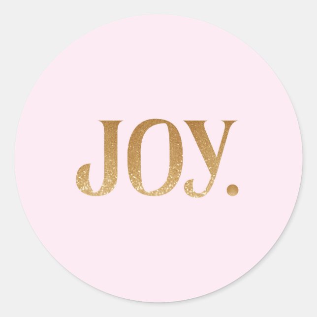 Cute Pink "Joy" Faux Gold Glitter Classic Round Sticker (Front)