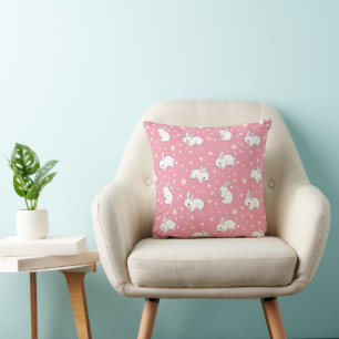 Cute Pink Kawaii Bunny Doodle Cushion