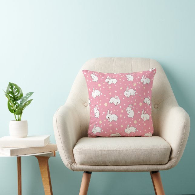 Cute Pink Kawaii Bunny Doodle Cushion (Chair)