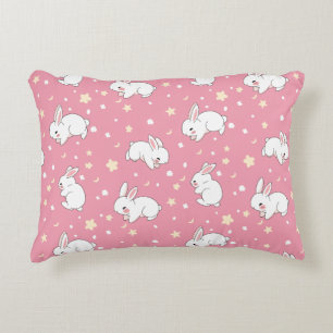 Cute Pink Kawaii Bunny Doodle Decorative Cushion