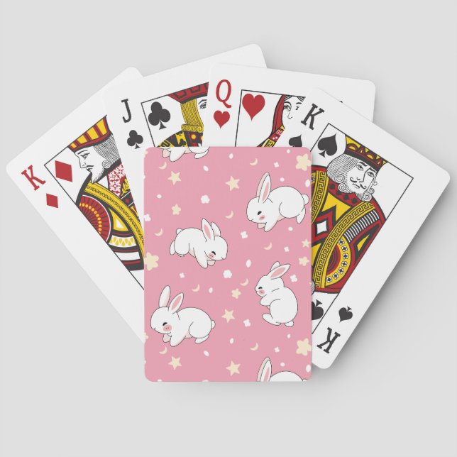 Cute Pink Kawaii Bunny Doodle Playing Cards (Back)