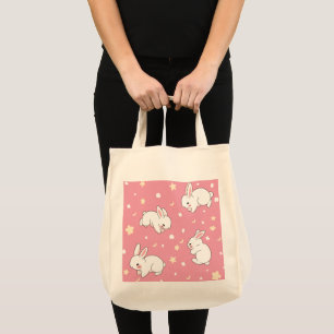 Cute Pink Kawaii Bunny Doodle Tote Bag