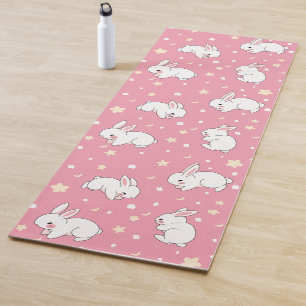 Cute Pink Kawaii Bunny Doodle Yoga Mat