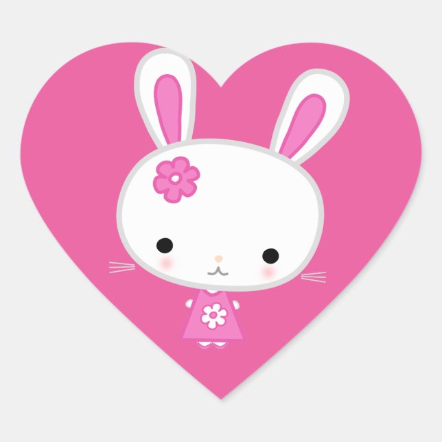 Cute Pink Kawaii Bunny Heart Sticker (Front)