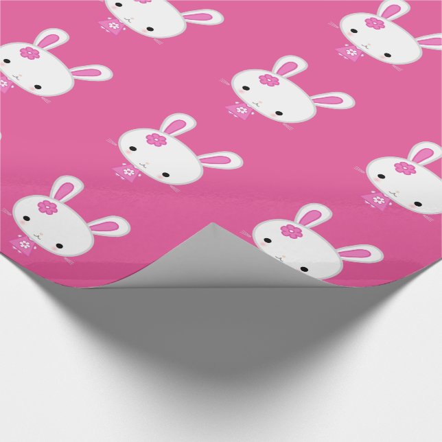 Cute Pink Kawaii Bunny Wrapping Paper (Corner)