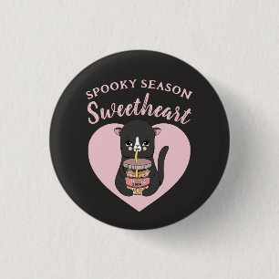 Cute Pink Kawaii Cat Spooky Season Sweetheart 3 Cm Round Badge