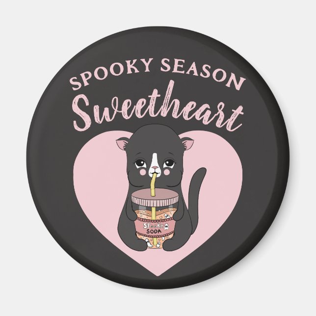 Cute Pink Kawaii Cat Spooky Season Sweetheart Magnet (Front)
