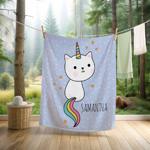 Cute Pink Kawaii Catcorn Illustration Fleece Blanket