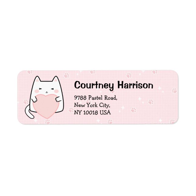 Cute Pink Kawaii Cats Sparkle Return Address (Front)