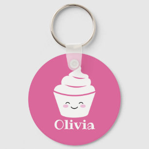 Cute pink kawaii cupcake design keychain with kids