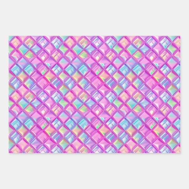 Cute Pink Kawaii Diamond Square Tile Pattern Wrapping Paper Sheet (Front)