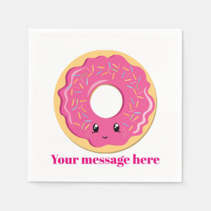 Cute pink Kawaii doughnut add message party napkin
