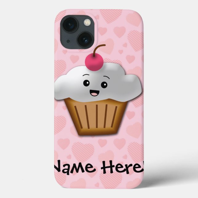 Cute Pink Kawaii Happy Face Cupcake Girls Case-Mate iPhone Case (Back)