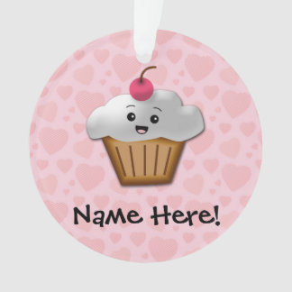 Cute Pink Kawaii Happy Face Cupcake Girls Ornament
