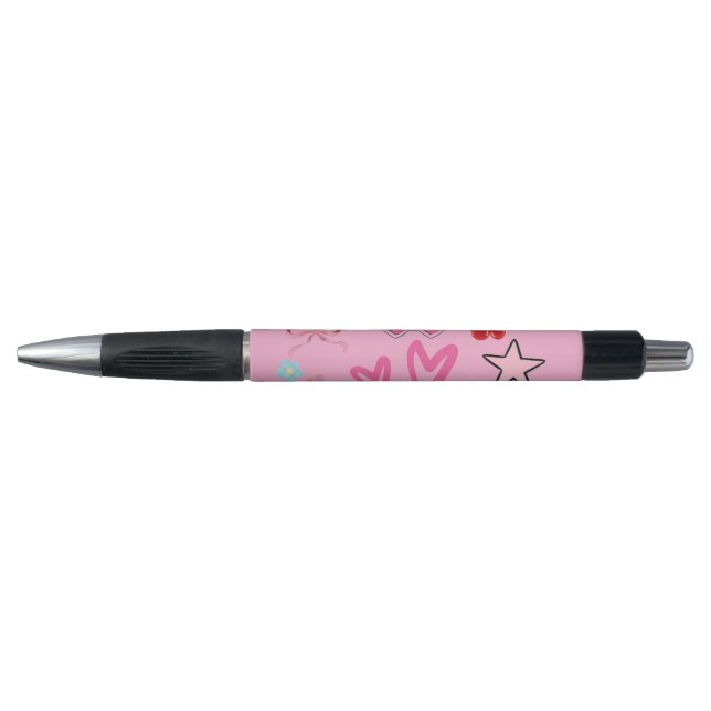 Cute Pink Kawaii Pen with Hearts, Stars & Bows – A (Front)