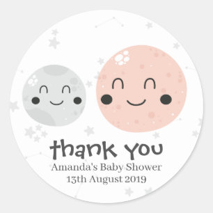 Cute Pink Kawaii Planet and Moons Baby Shower Classic Round Sticker
