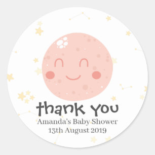 Cute Pink Kawaii Planet Baby Shower Classic Round Sticker