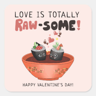 Cute Pink Kawaii Sushi Love Kids Valentine's Day Square Sticker