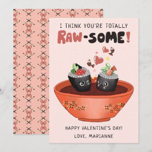 Cute Pink Kawaii Sushi Valentine's Day Funny Pun Holiday Card