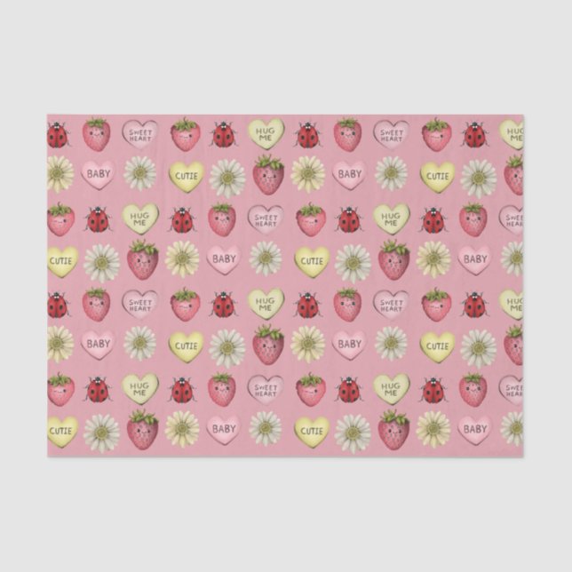Cute Pink Kawaii Valentine's Day Pattern Tissue Paper (Front)