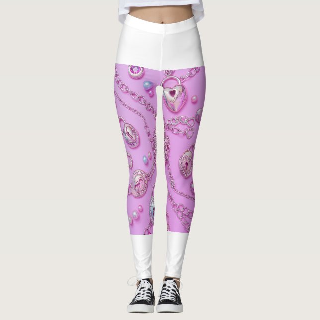  Cute Pink Key Necklace Leggings 🔑💖 (Front)