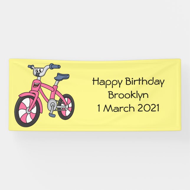 Cute pink kids bicycle cartoon illustration banner (Horizontal)