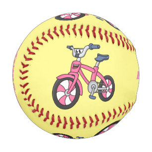 Cute pink kids bicycle cartoon illustration baseball