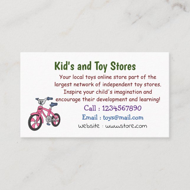 Cute pink kids bicycle cartoon illustration business card (Front)