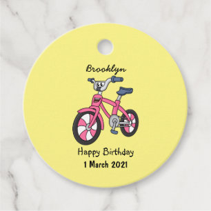 Cute pink kids bicycle cartoon illustration favour tags