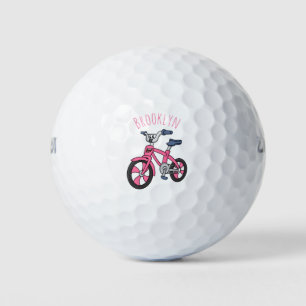 Cute pink kids bicycle cartoon illustration golf balls
