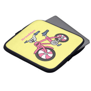 Cute pink kids bicycle cartoon illustration laptop sleeve