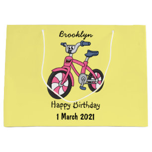 Cute pink kids bicycle cartoon illustration large gift bag