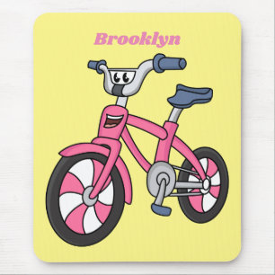 Cute pink kids bicycle cartoon illustration mouse mat