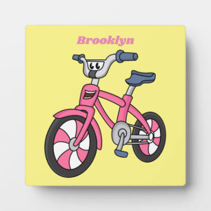 Cute pink kids bicycle cartoon illustration plaque