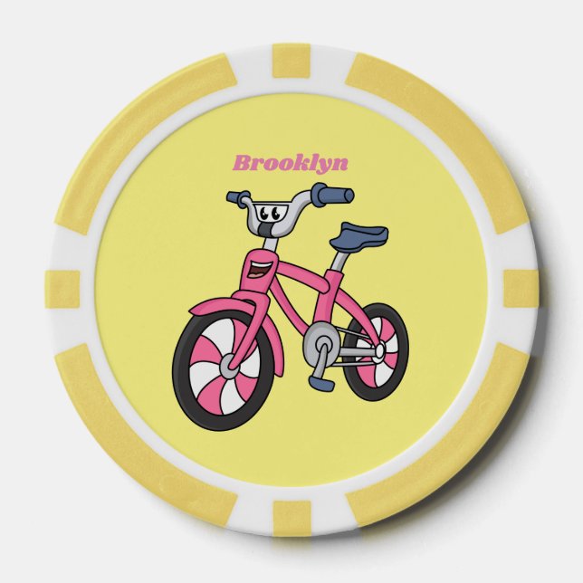 Cute pink kids bicycle cartoon illustration poker chips (Front)