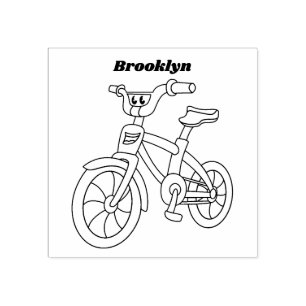 Cute pink kids bicycle cartoon illustration rubber stamp