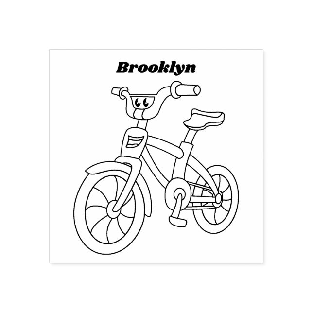 Cute pink kids bicycle cartoon illustration rubber stamp (Imprint)