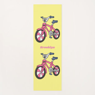 Cute pink kids bicycle cartoon illustration yoga mat