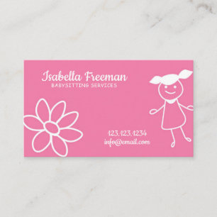Cute Pink Kids Childcare Babysitting Business Card